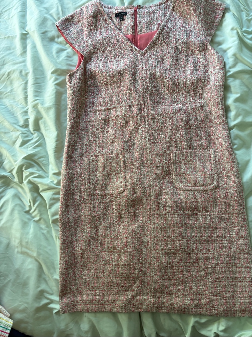 Talbots Pink Tweed Shift Dress with Cap Sleeves